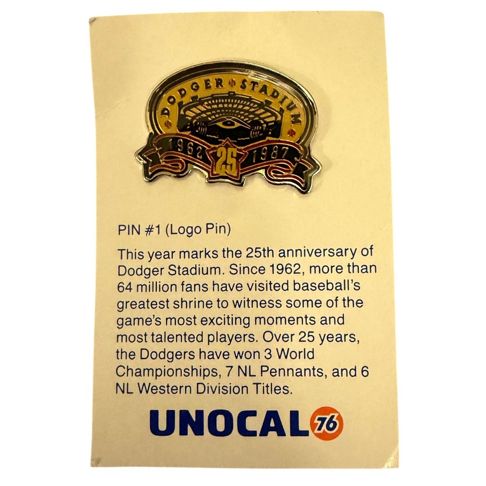 Vtg 1987 Unocal 76 Dodger Stadium 25th Anniversary Pin #1 Logo Pin MLB LA NEW
